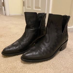 Leather Black Cowboy Boot Ankle Boho booties